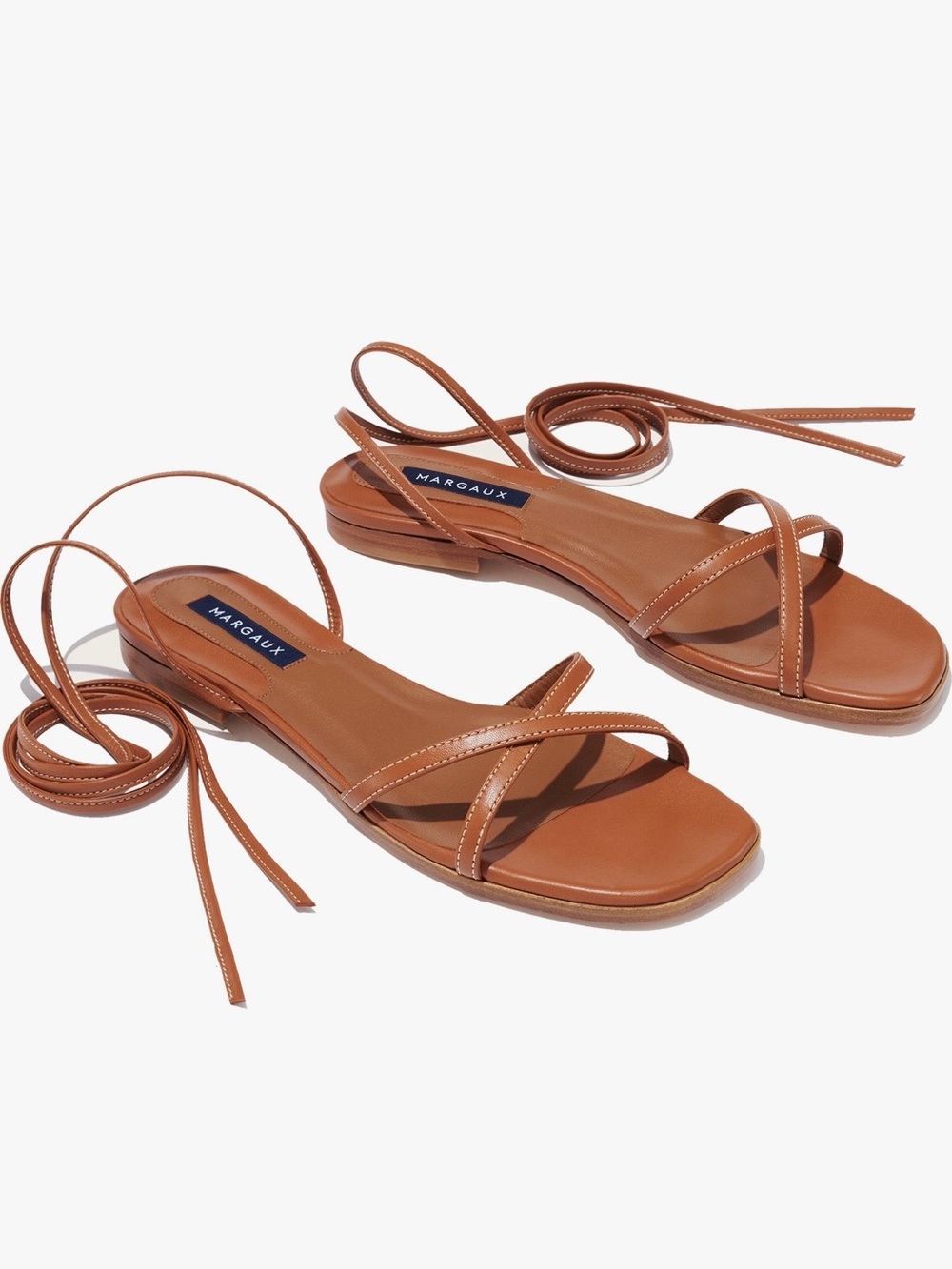 Margaux Cognac Leather Lace-Up Sandals